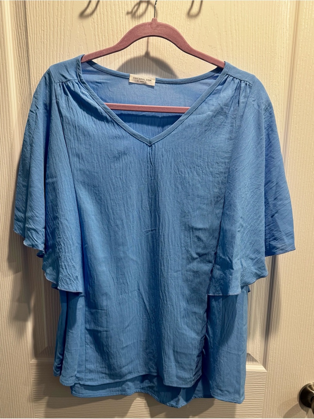 Chic Soul Light Blue V-Neck Flutter Sleeve Blouse - New Without Tags - 1X